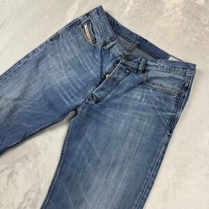 Diesel Quratt Jeans Mens 34x34 (31x29) Blue 5 Pocket Button Fly Whiskering Italy